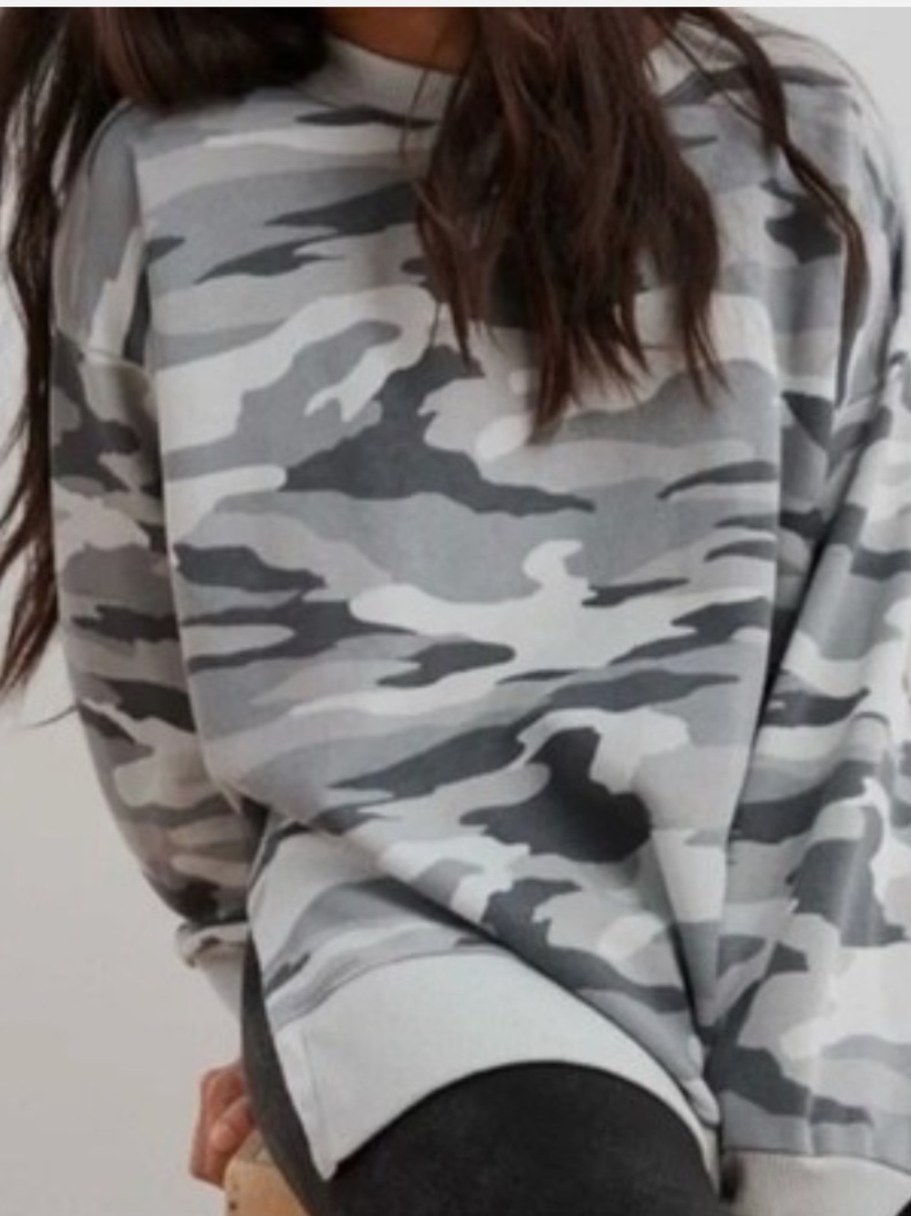 aerie Gray Camo Crewneck Sweatshirt